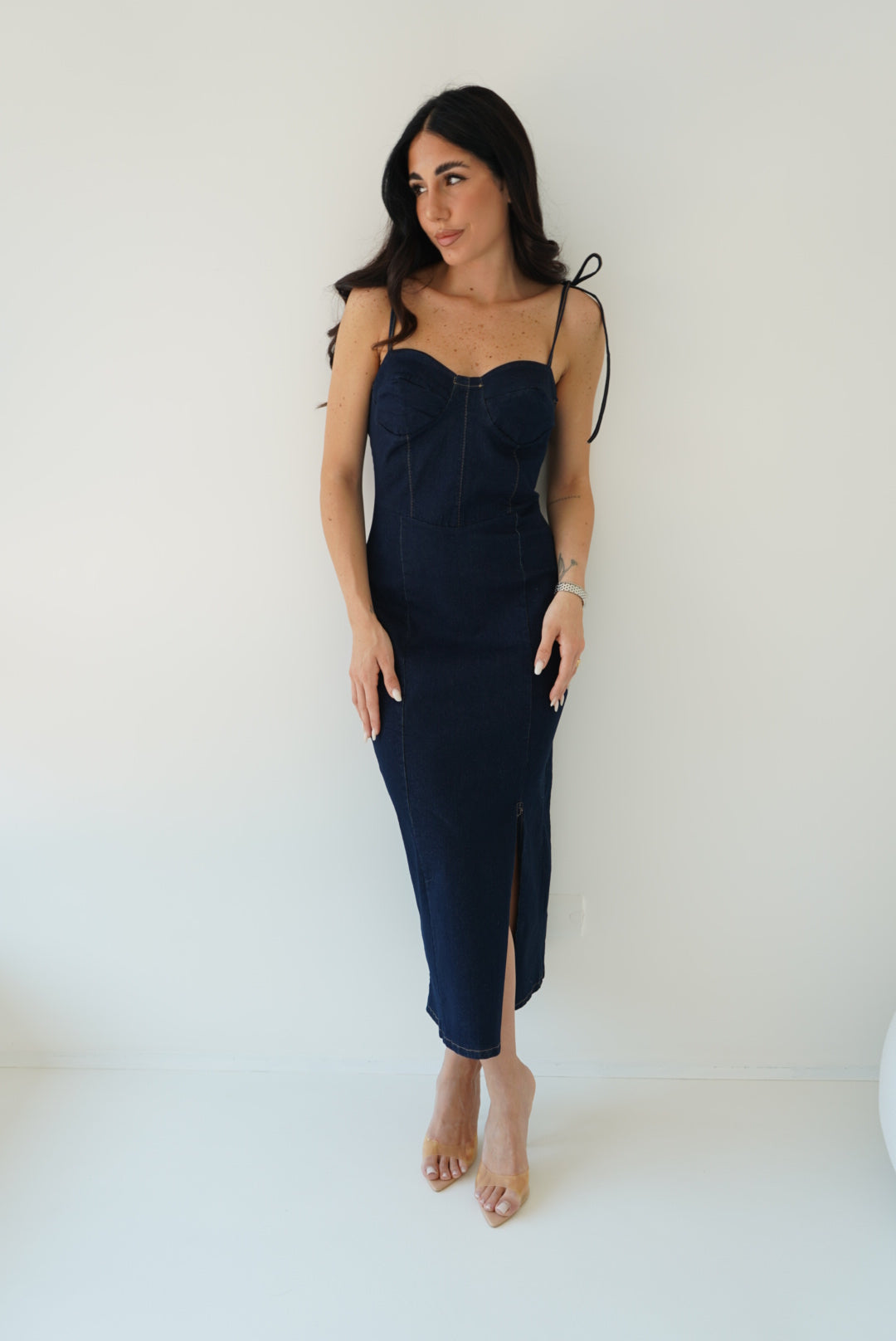 ABITO LONGUETTE DENIM E FIOCCHETTI