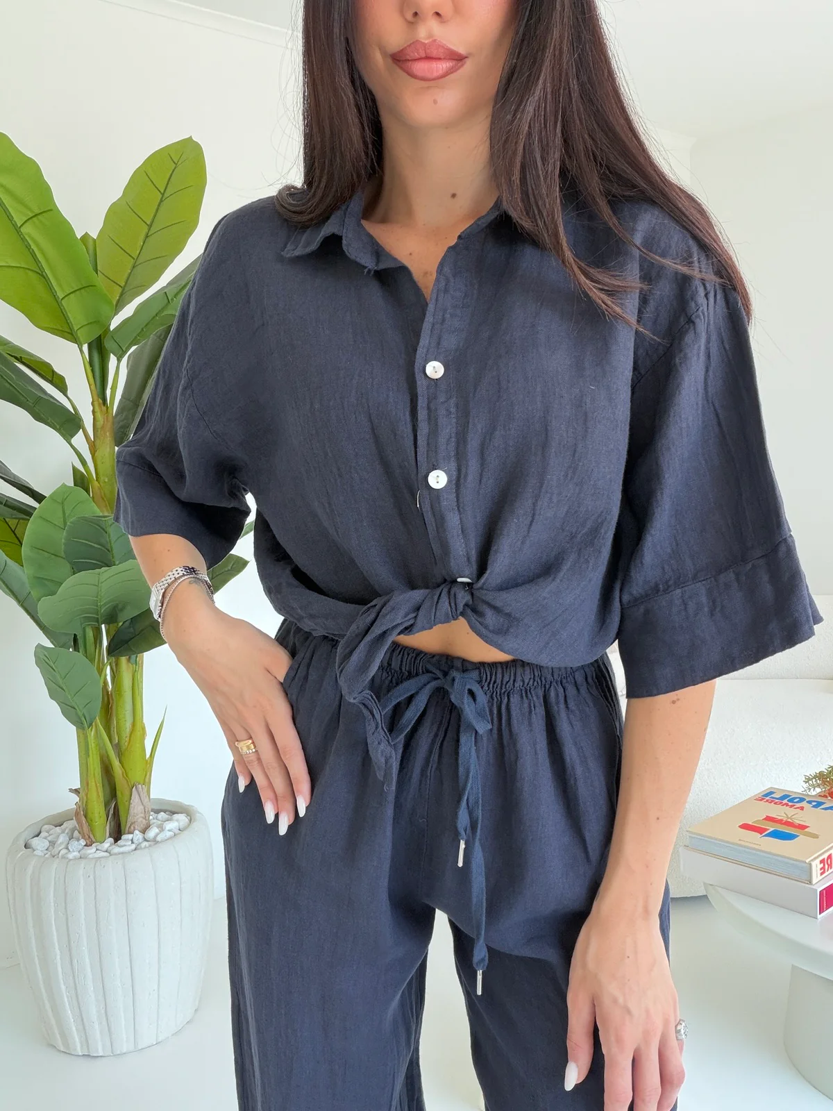 CAMICIA 100%LINO NAVY