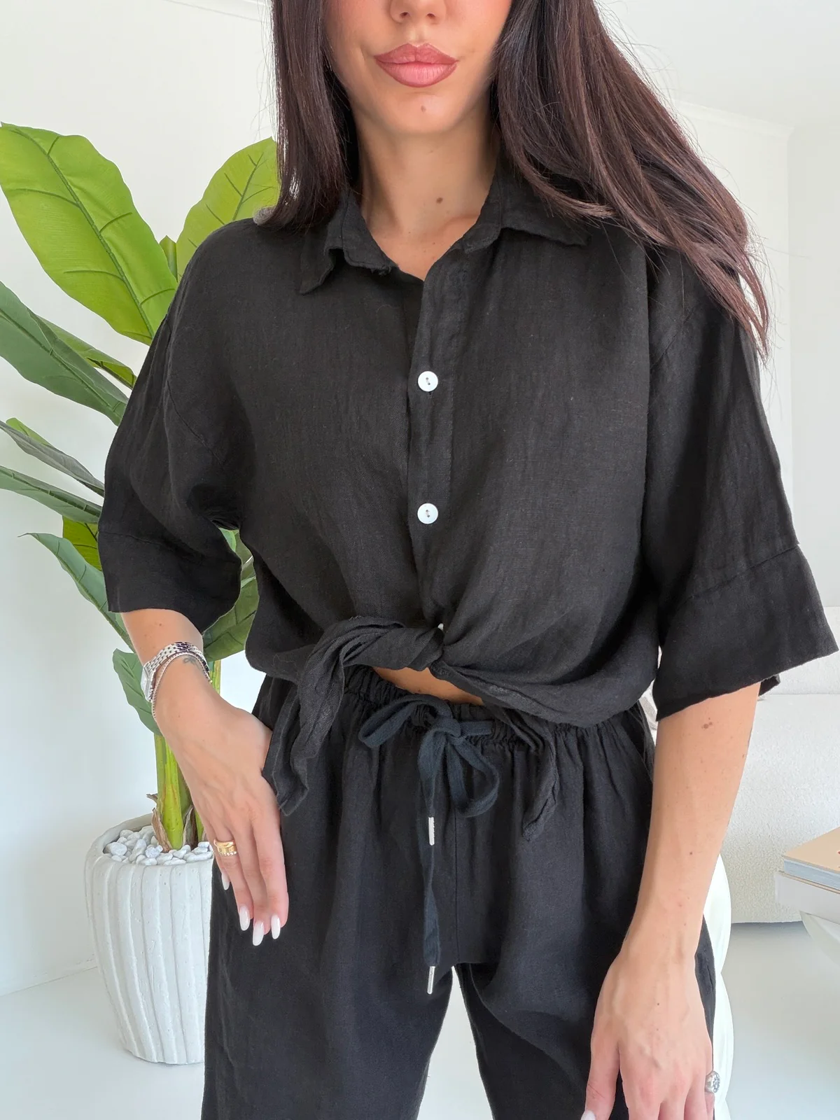 CAMICIA 100%LINO NERA