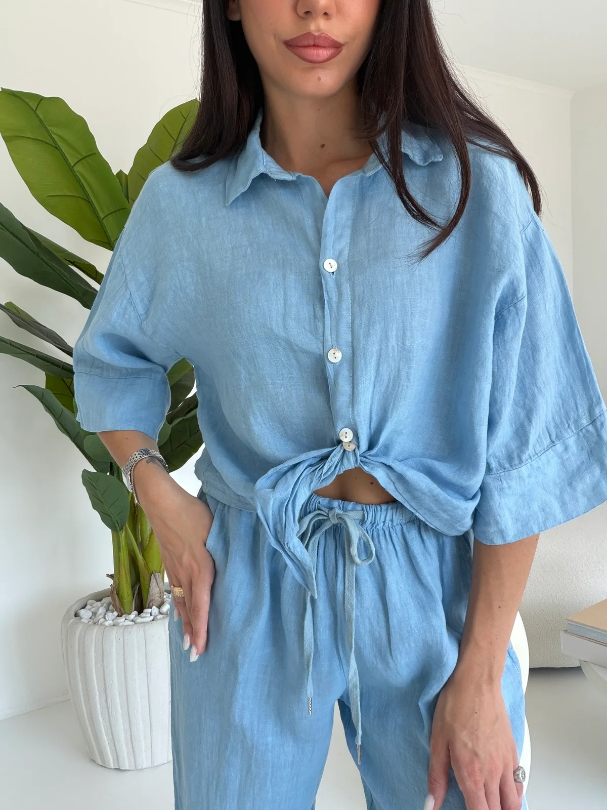 CAMICIA 100%LINO PASTELLO