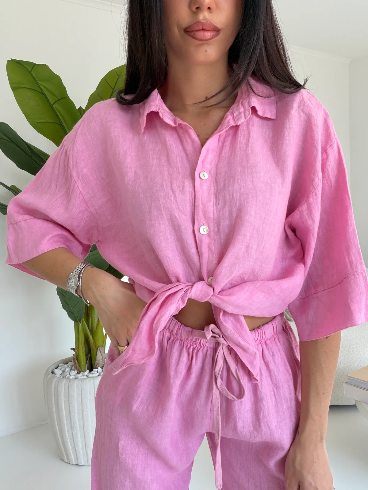 CAMICIA 100%LINO PINK