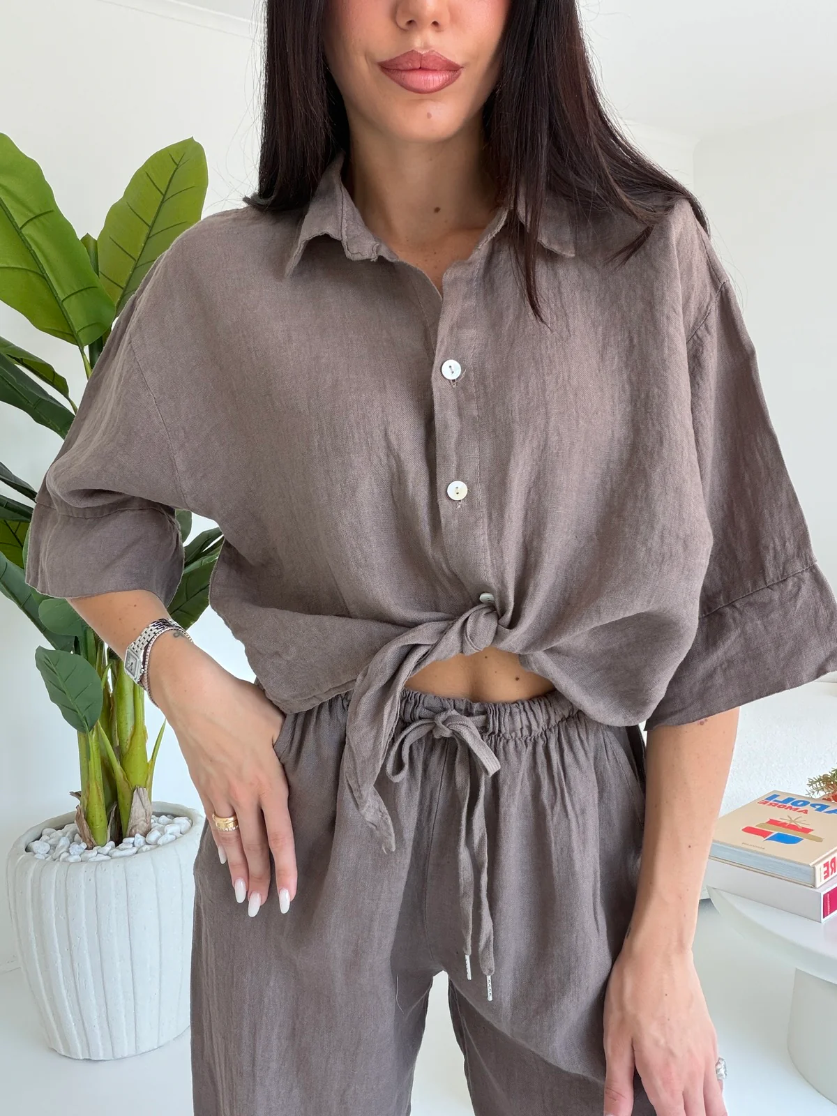 CAMICIA 100%LINO TAUPE