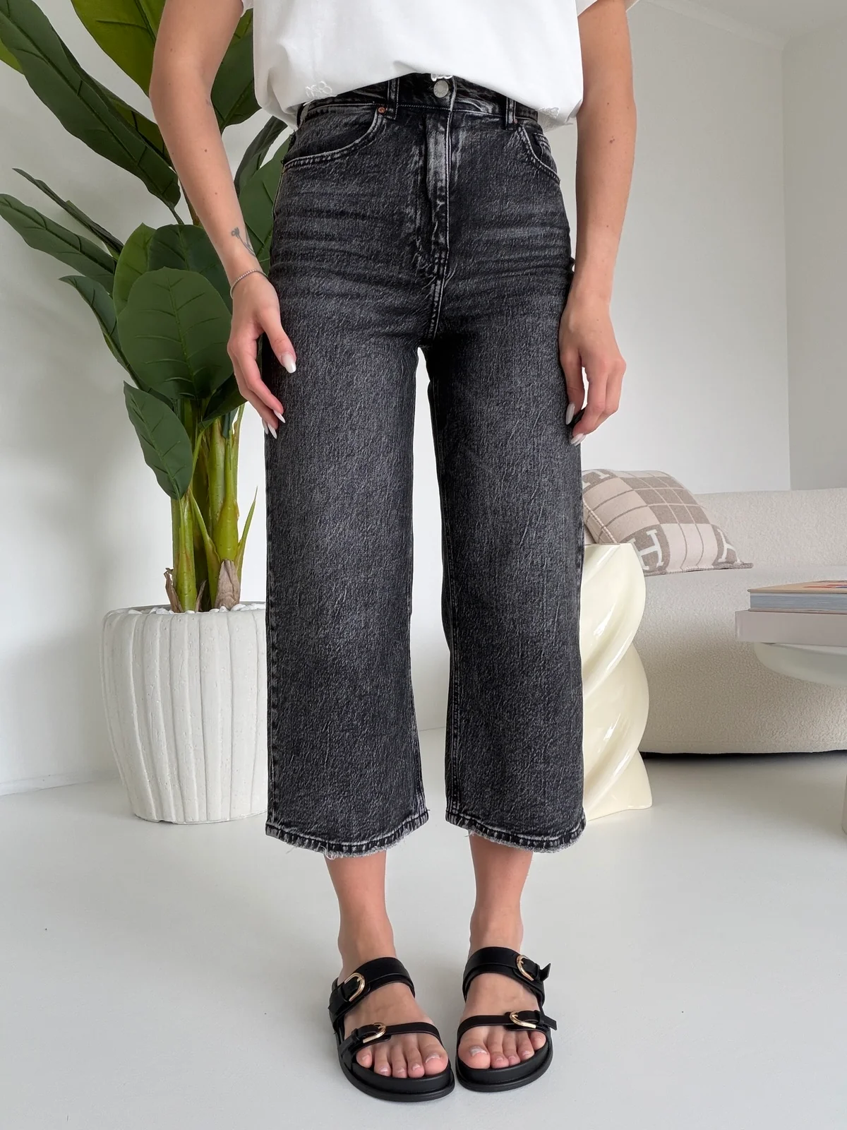 H3375-5-JEANS PALAZZO CROP NERO - Image 3