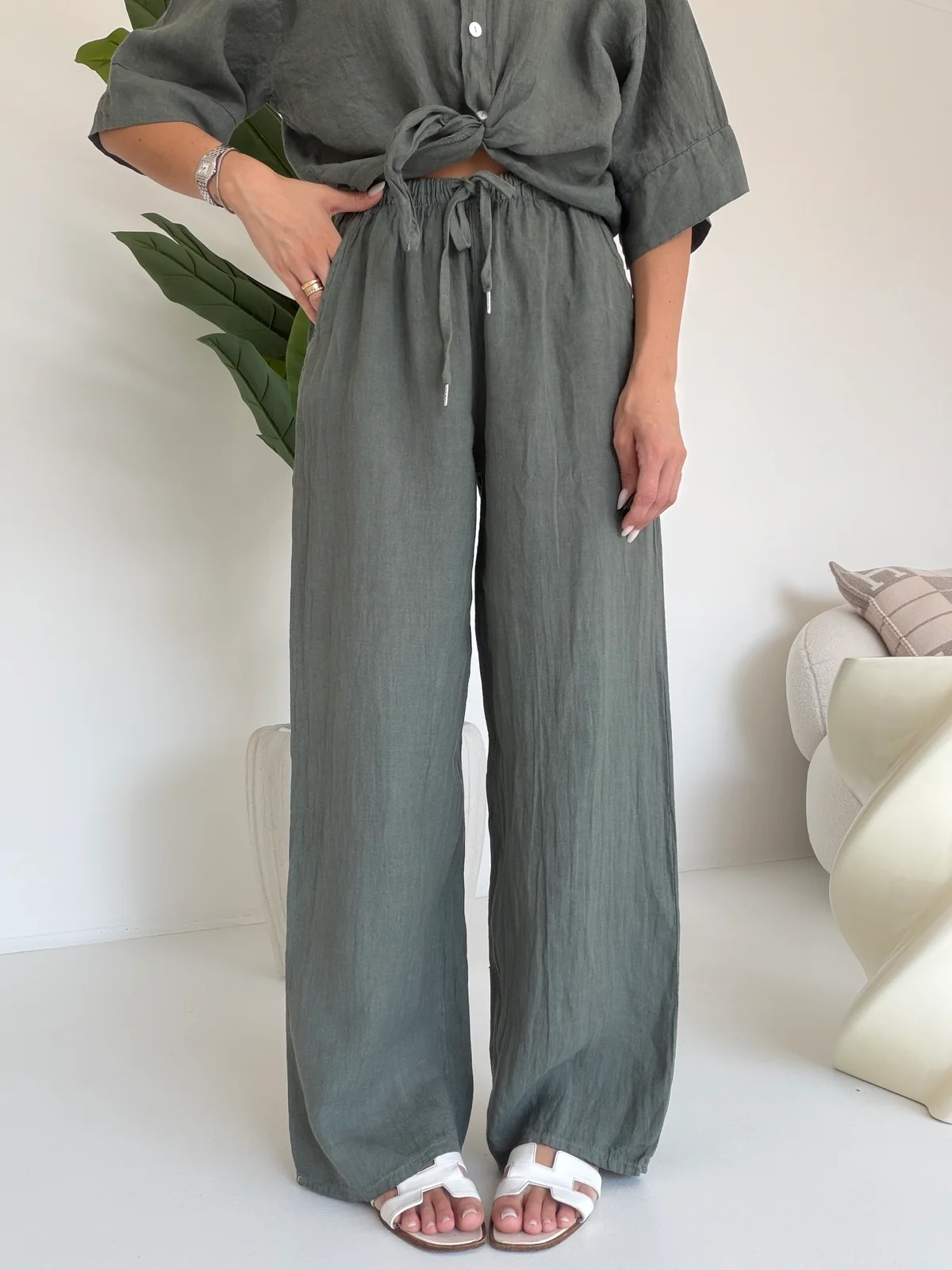 PANTALONE 100%LINO MILITARE - Image 3