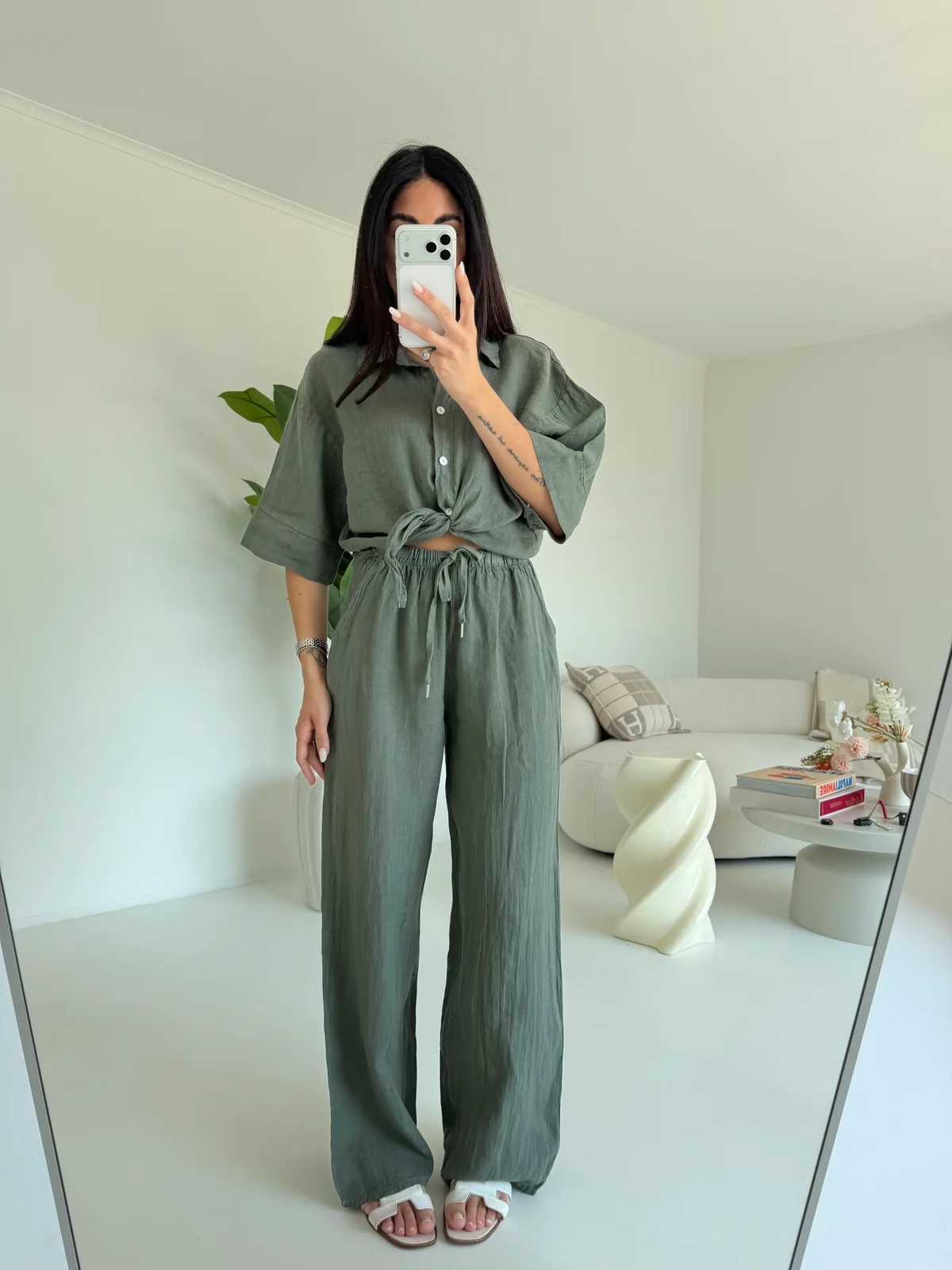 PANTALONE 100%LINO MILITARE - Image 4