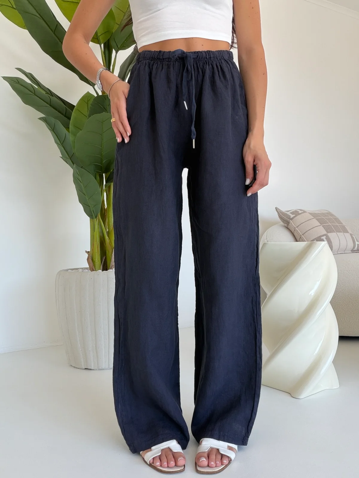 PANTALONE 100%LINO NAVY