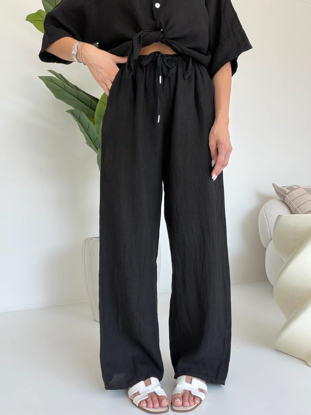 PANTALONE 100%LINO NERO - Image 3