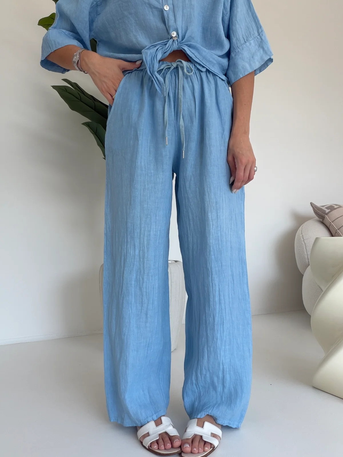 PANTALONE 100%LINO PASTELLO