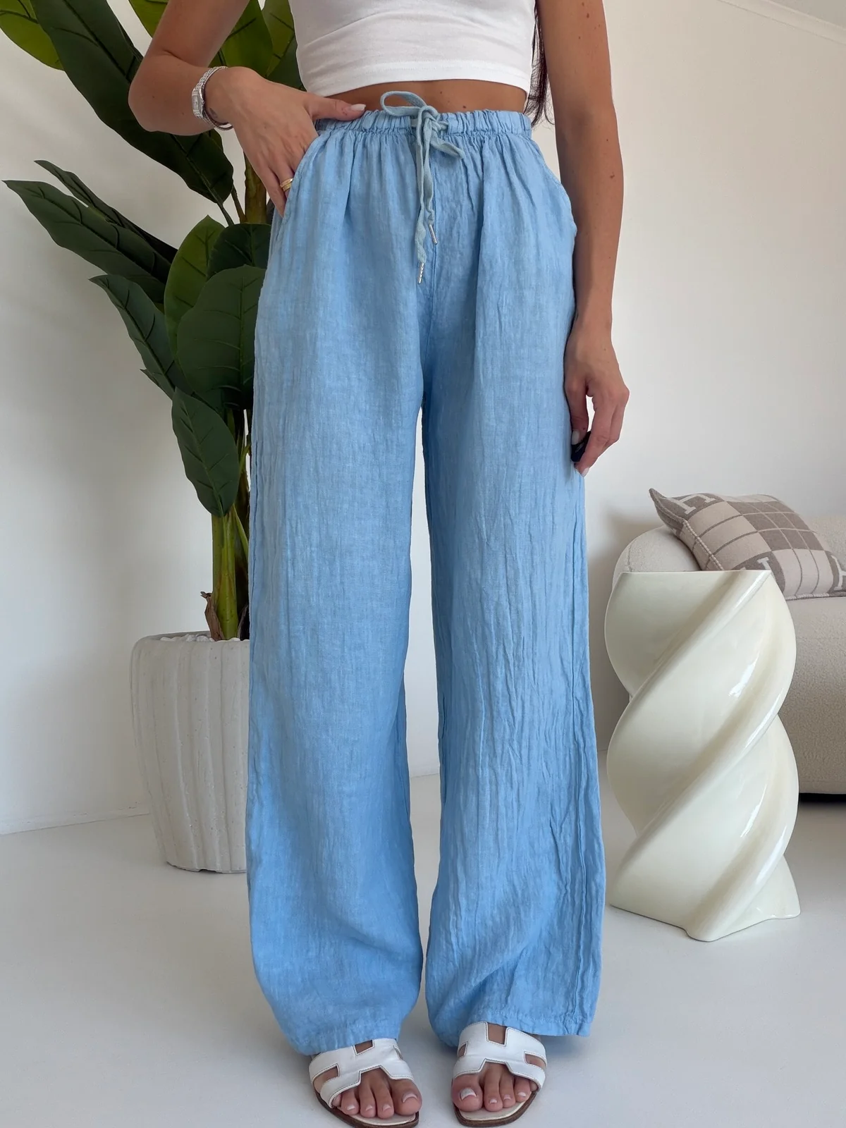 PANTALONE 100%LINO PASTELLO