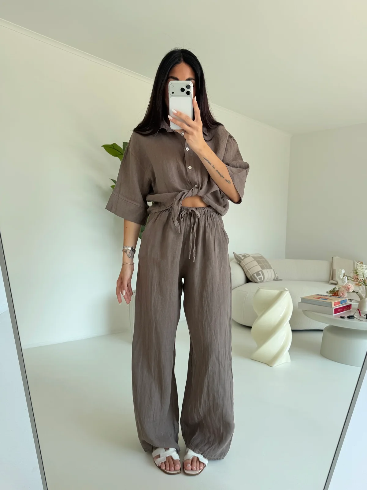 PANTALONE 100%LINO TAUPE - Image 3