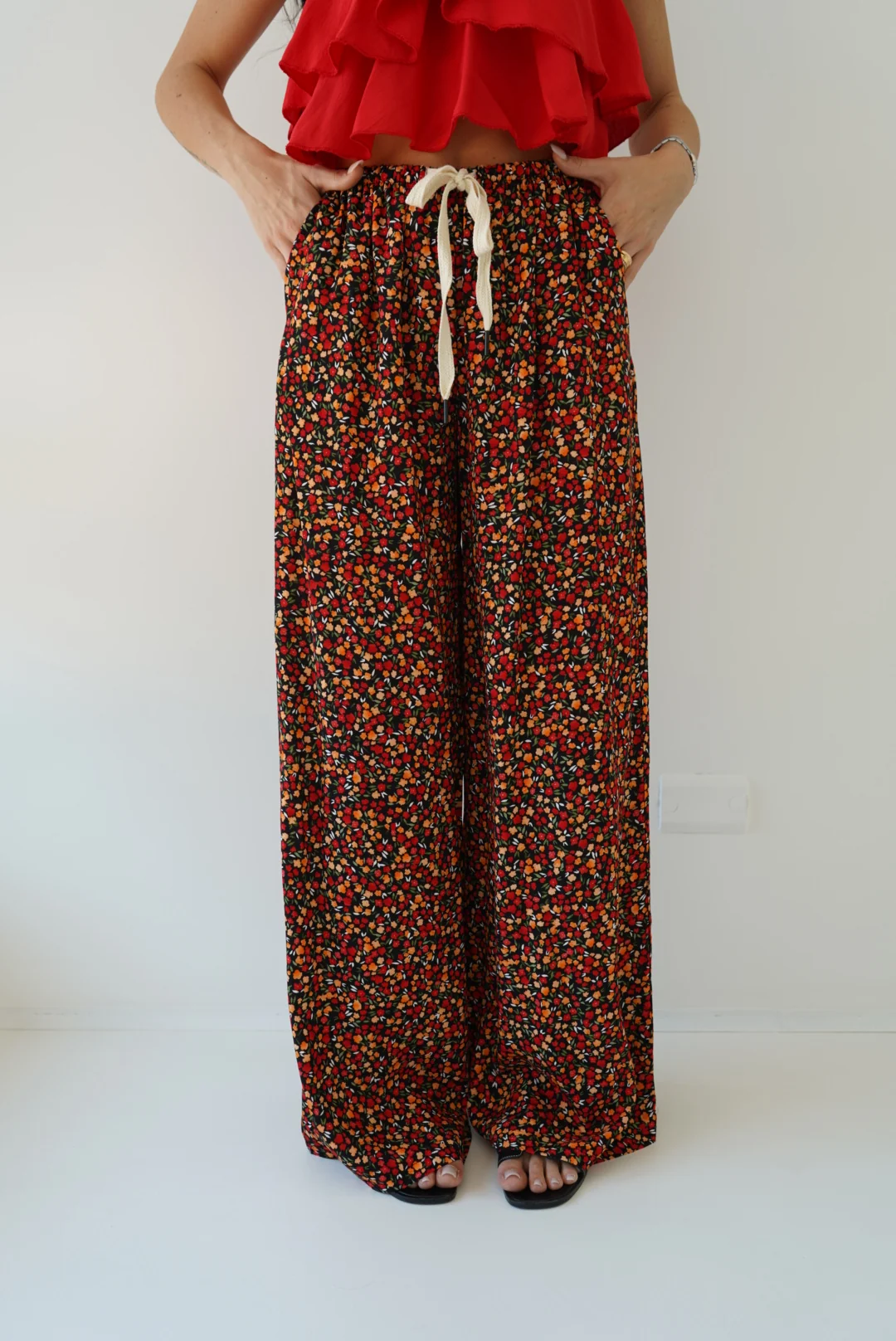 PANTALONE PALAZZO FLOWER-NERO - Image 2