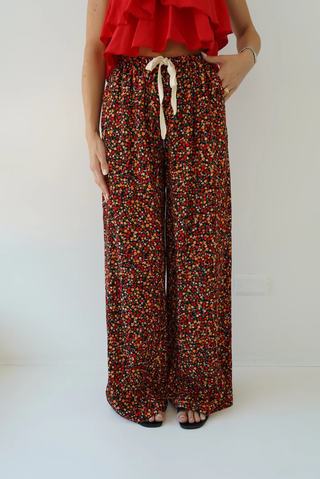 PANTALONE PALAZZO FLOWER-NERO - Image 4