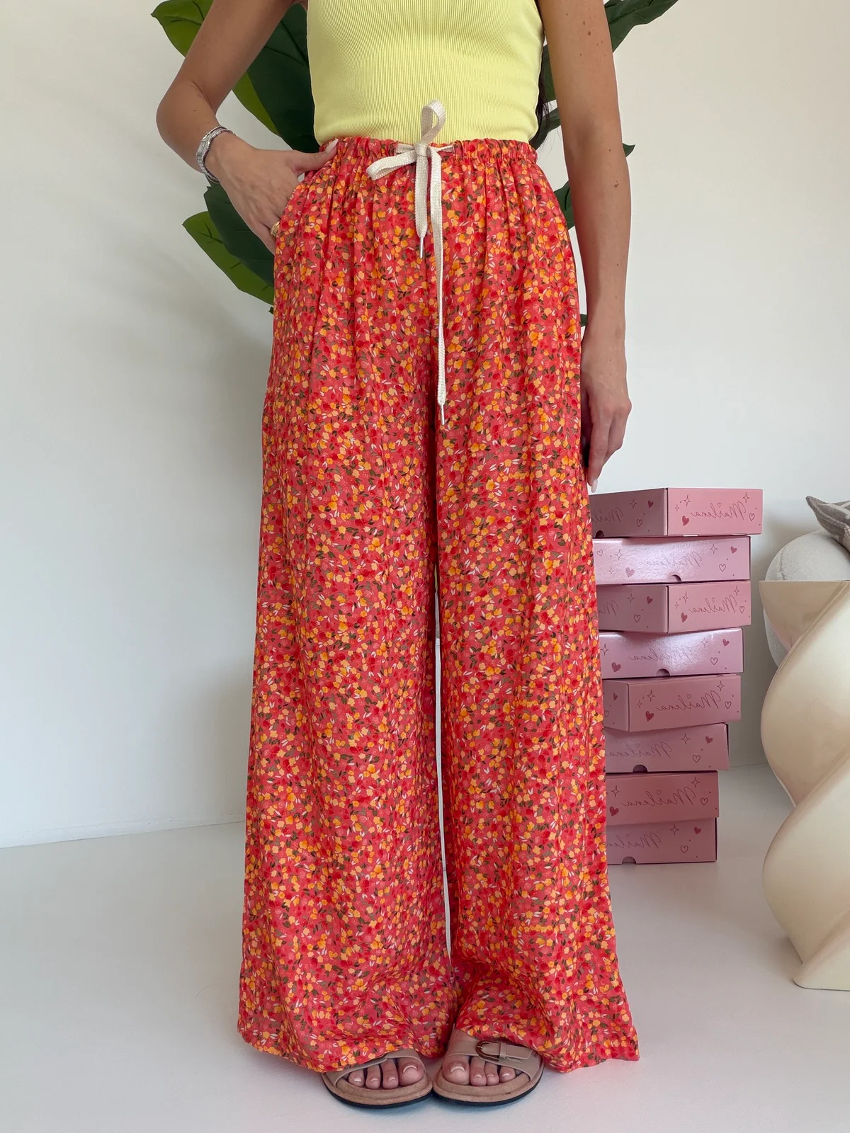 PANTALONE PALAZZO FLOWER-ORANGE