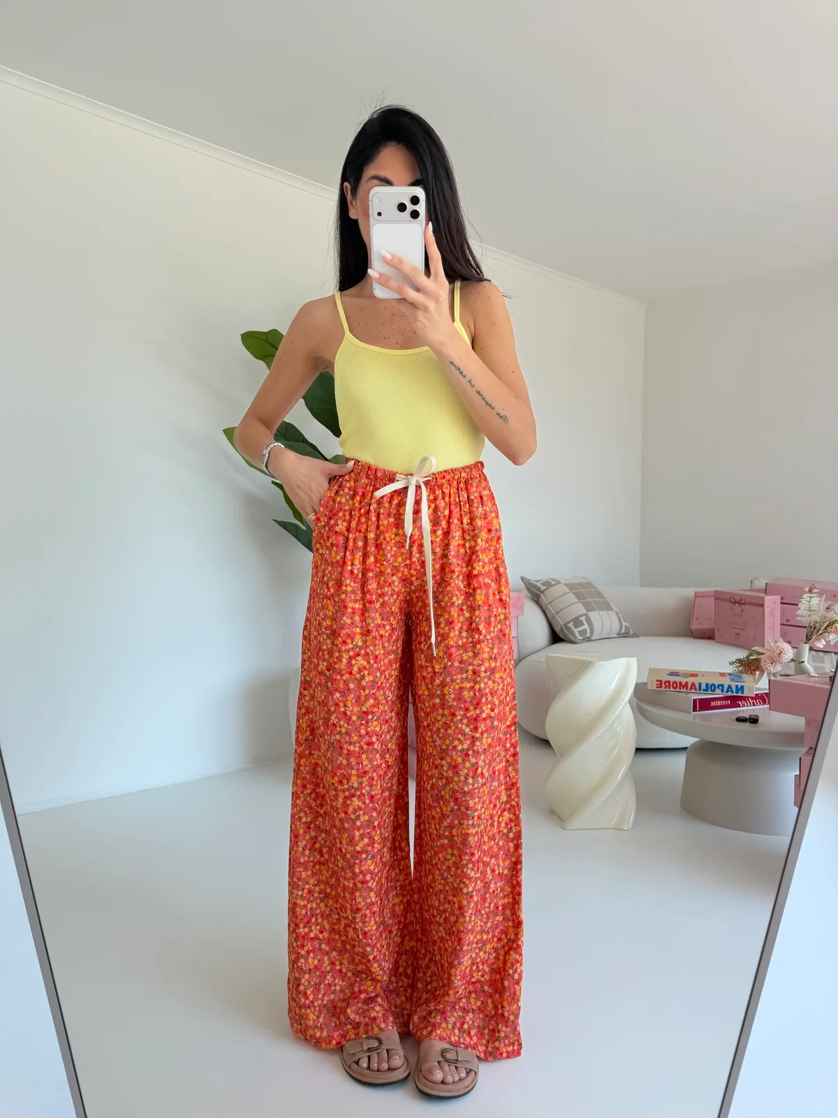 PANTALONE PALAZZO FLOWER-ORANGE - Image 2