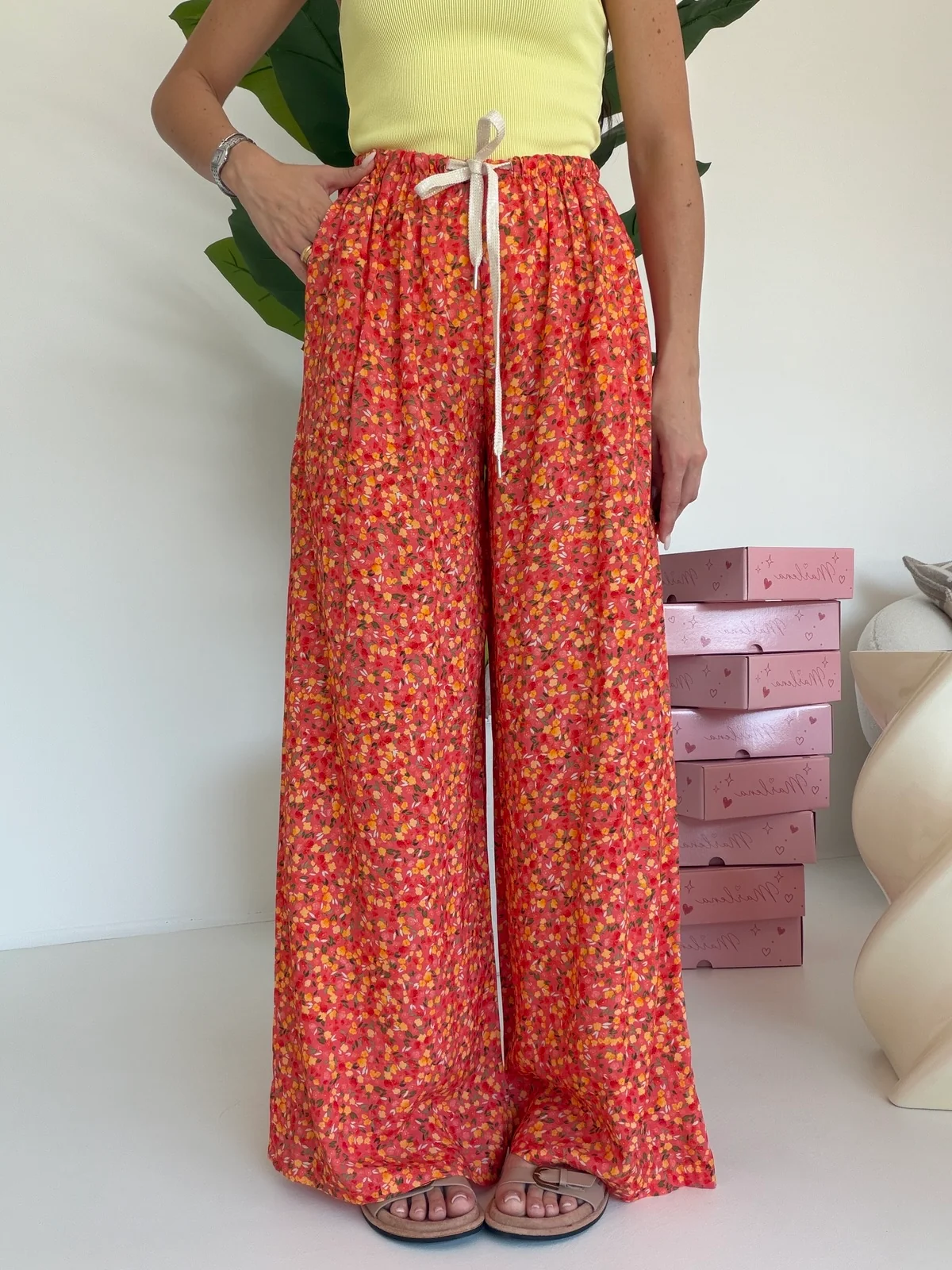 PANTALONE PALAZZO FLOWER-ORANGE - Image 3