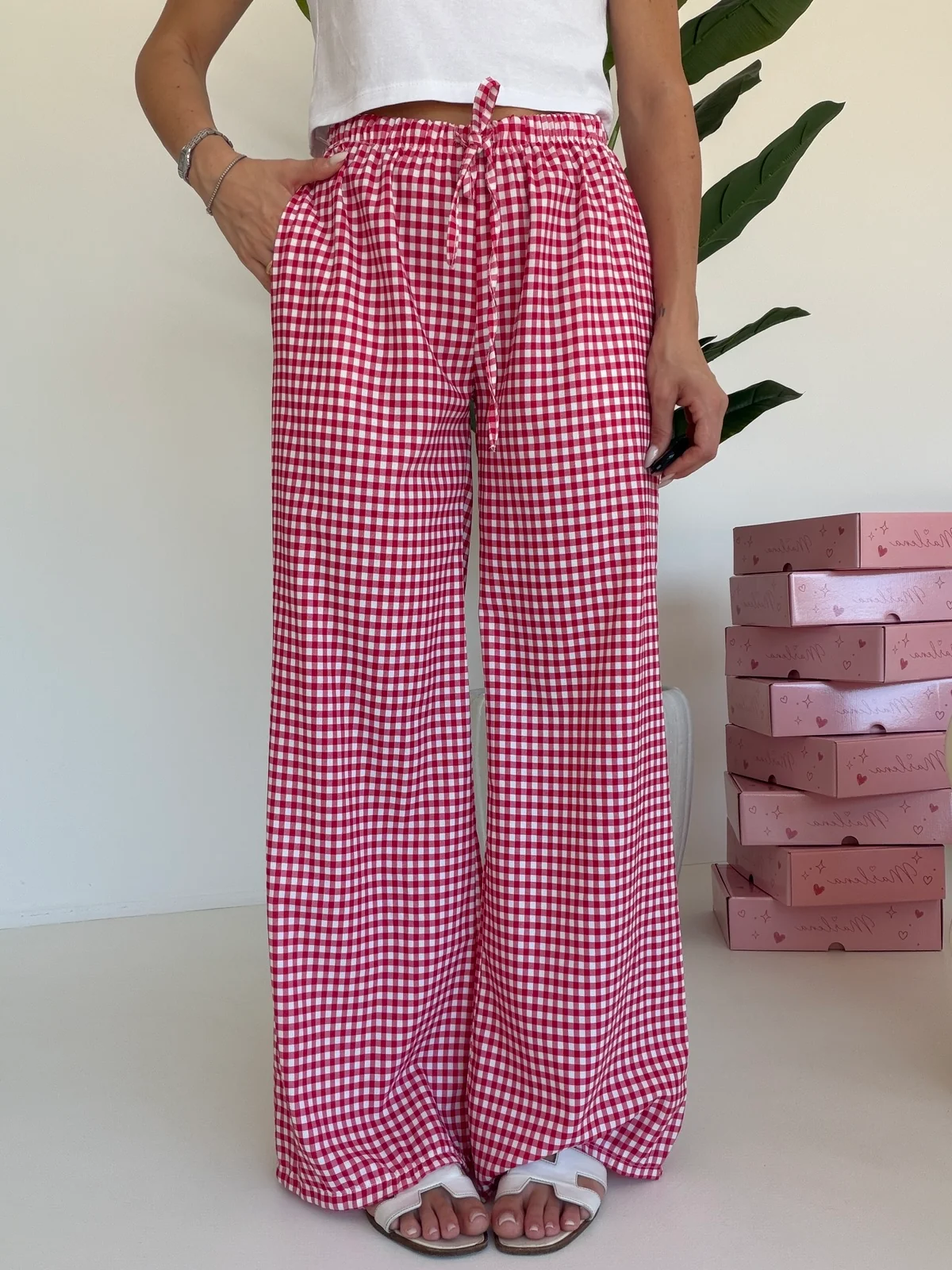 PANTALONE PALAZZO QUADRETTI CHERRY