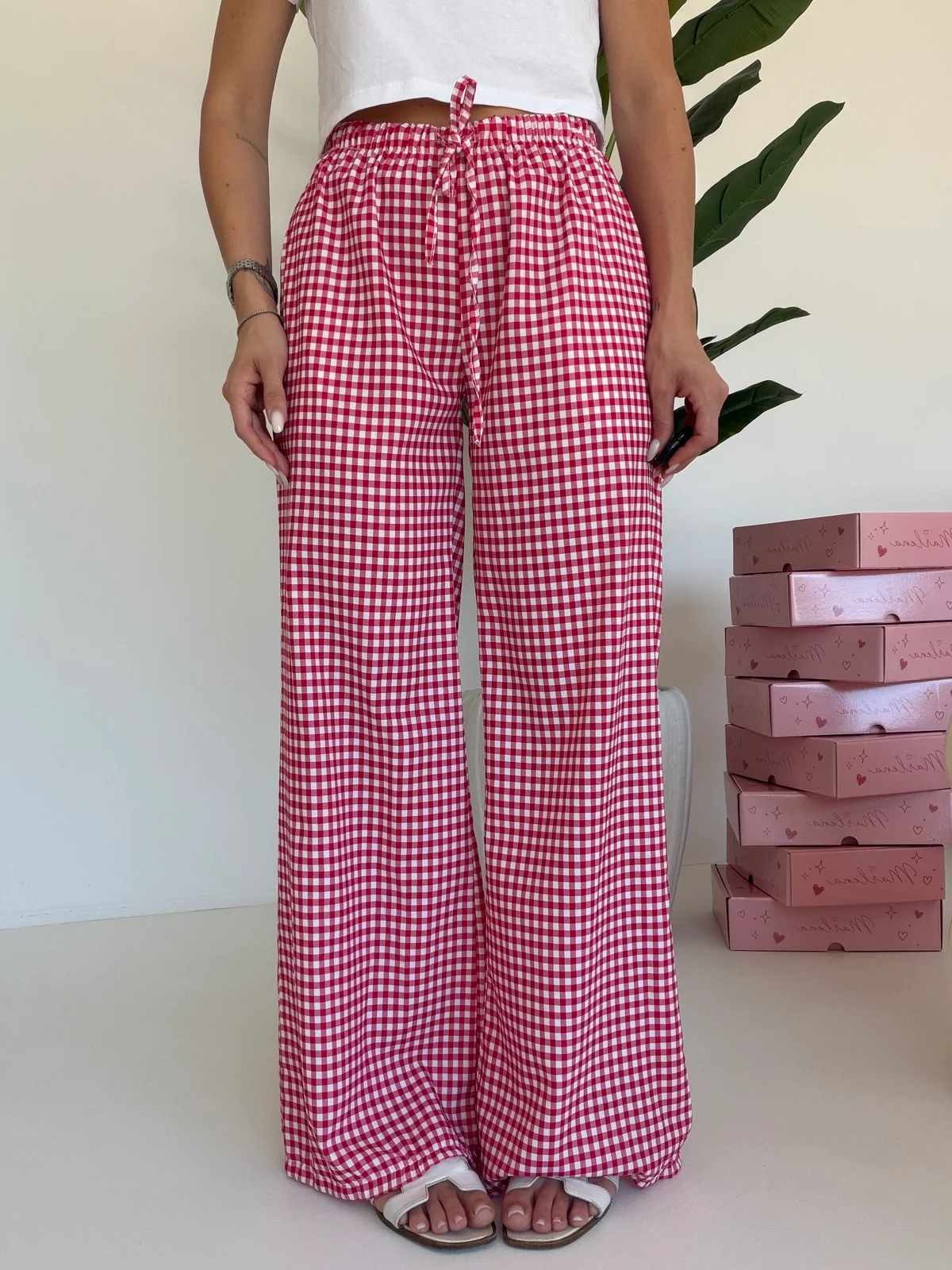 PANTALONE PALAZZO QUADRETTI CHERRY - Image 3