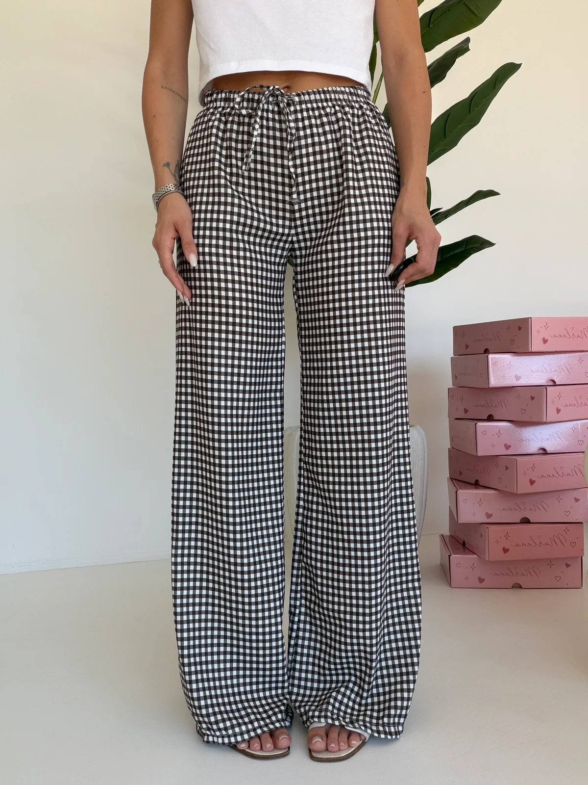 PANTALONE PALAZZO QUADRETTI CHOCO
