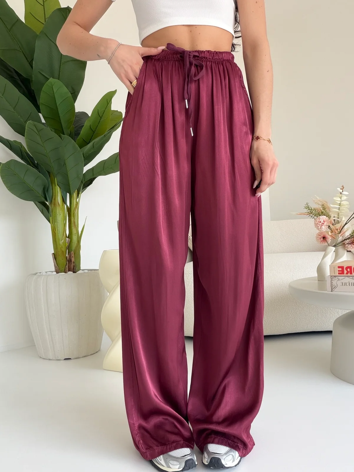 PANTALONE SATIN BORDEAUX - Image 2