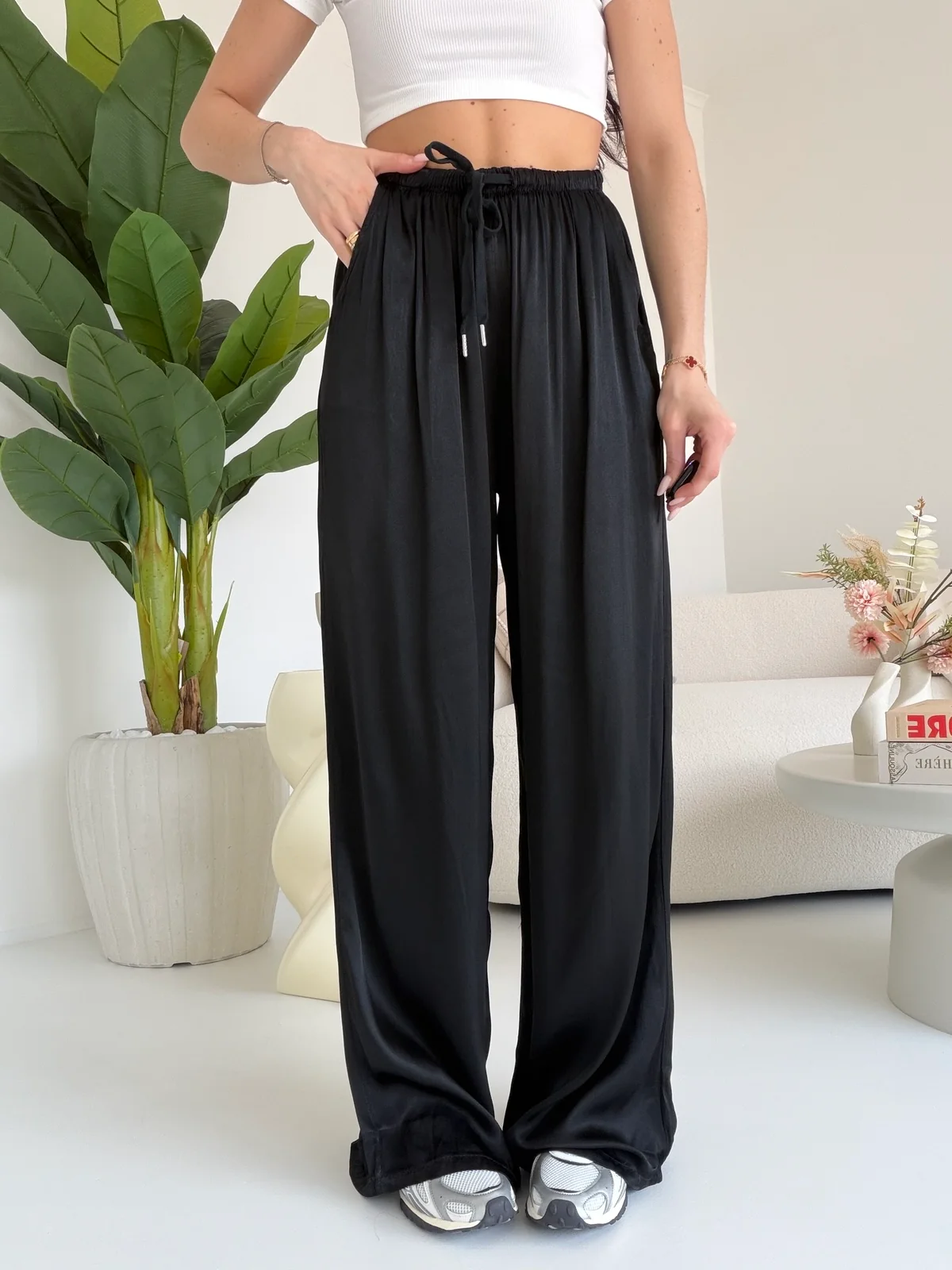 PANTALONE SATIN NERO - Image 2