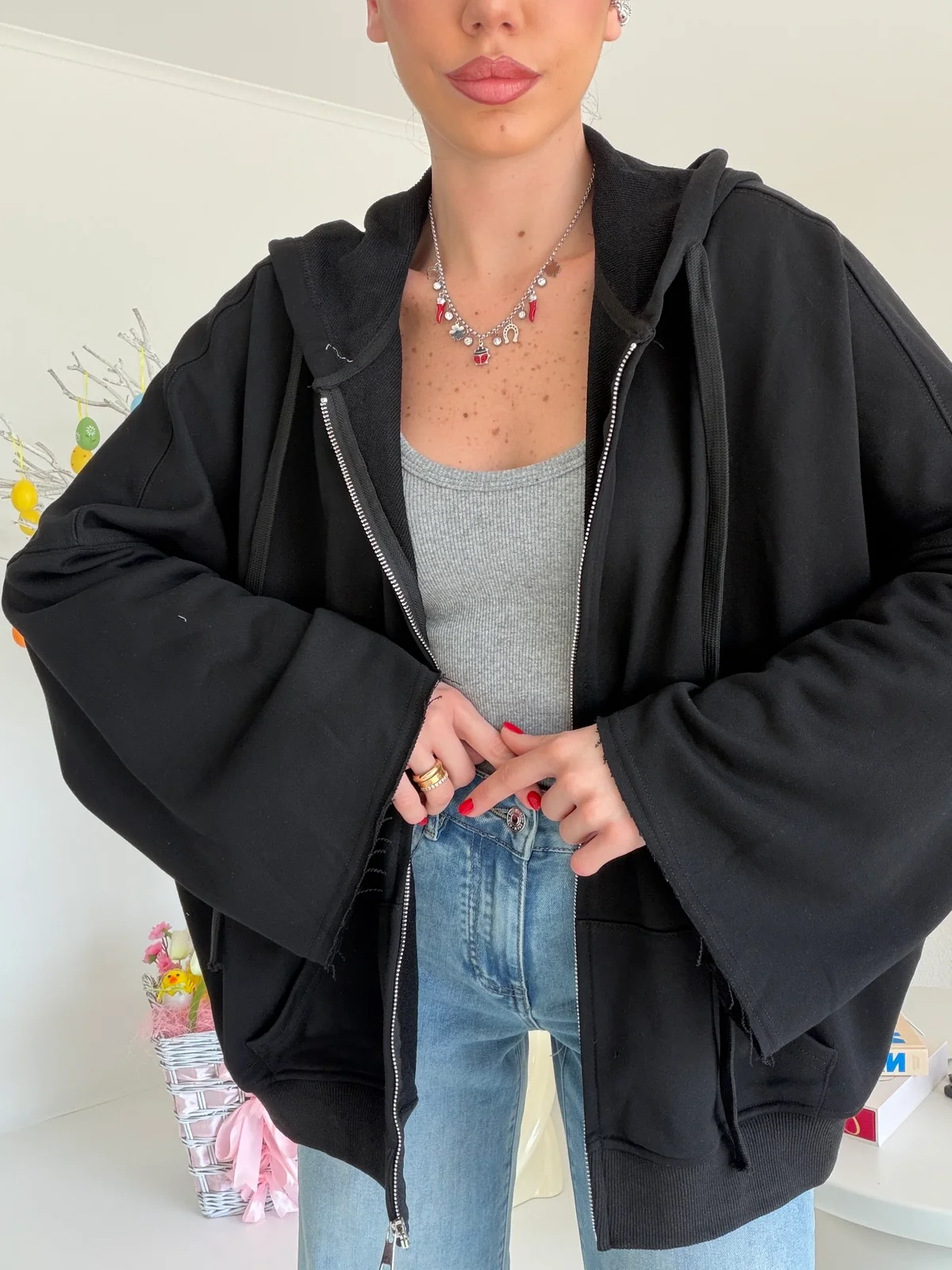 W50252-FELPA HOODIE NERA